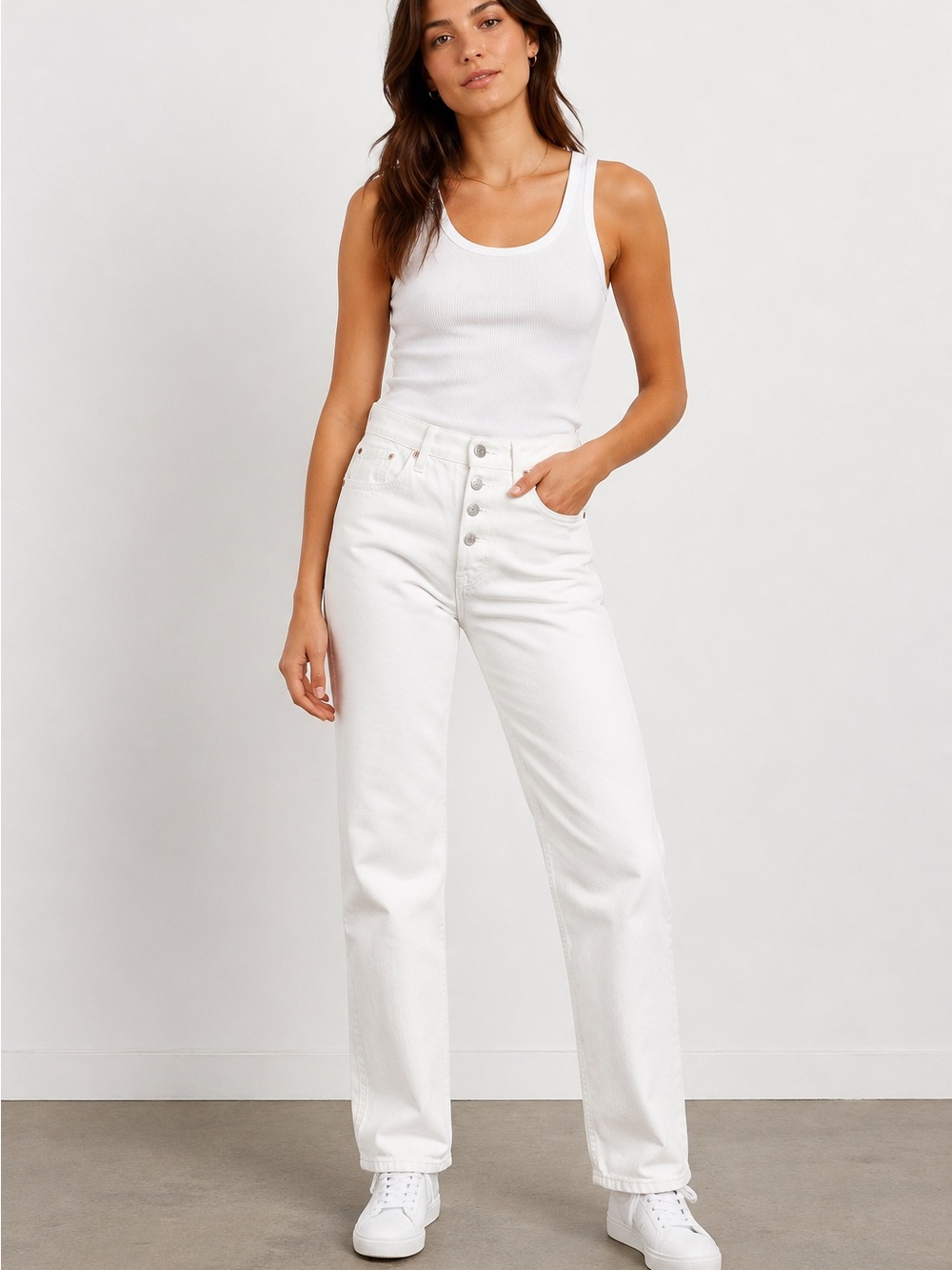 Levi's 501 White High-Rise Button Fly Straight Jeans - Women's 28